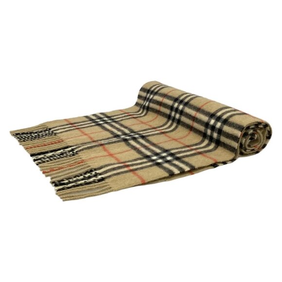 Auth Burberry's - Light Brown Black Red Cashmere Scarf - Picture 7 of 8